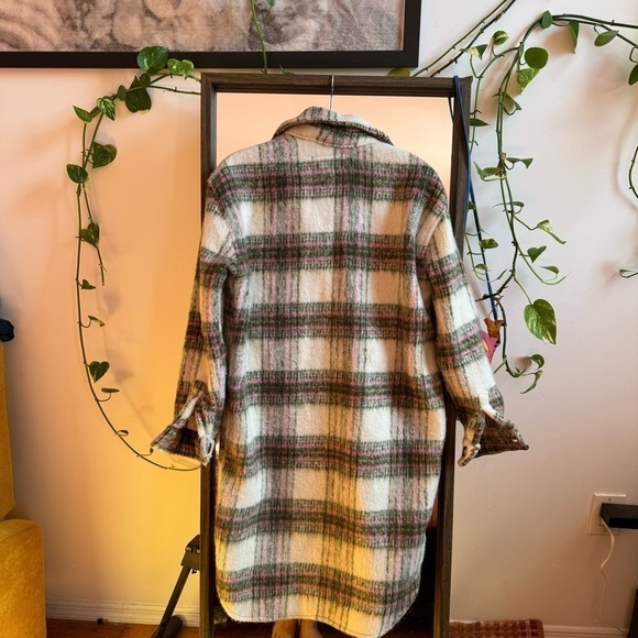 BLANK NYC I Feel You Long Plaid Shacket XS/Small Pink White Green - Picture 5 of 5